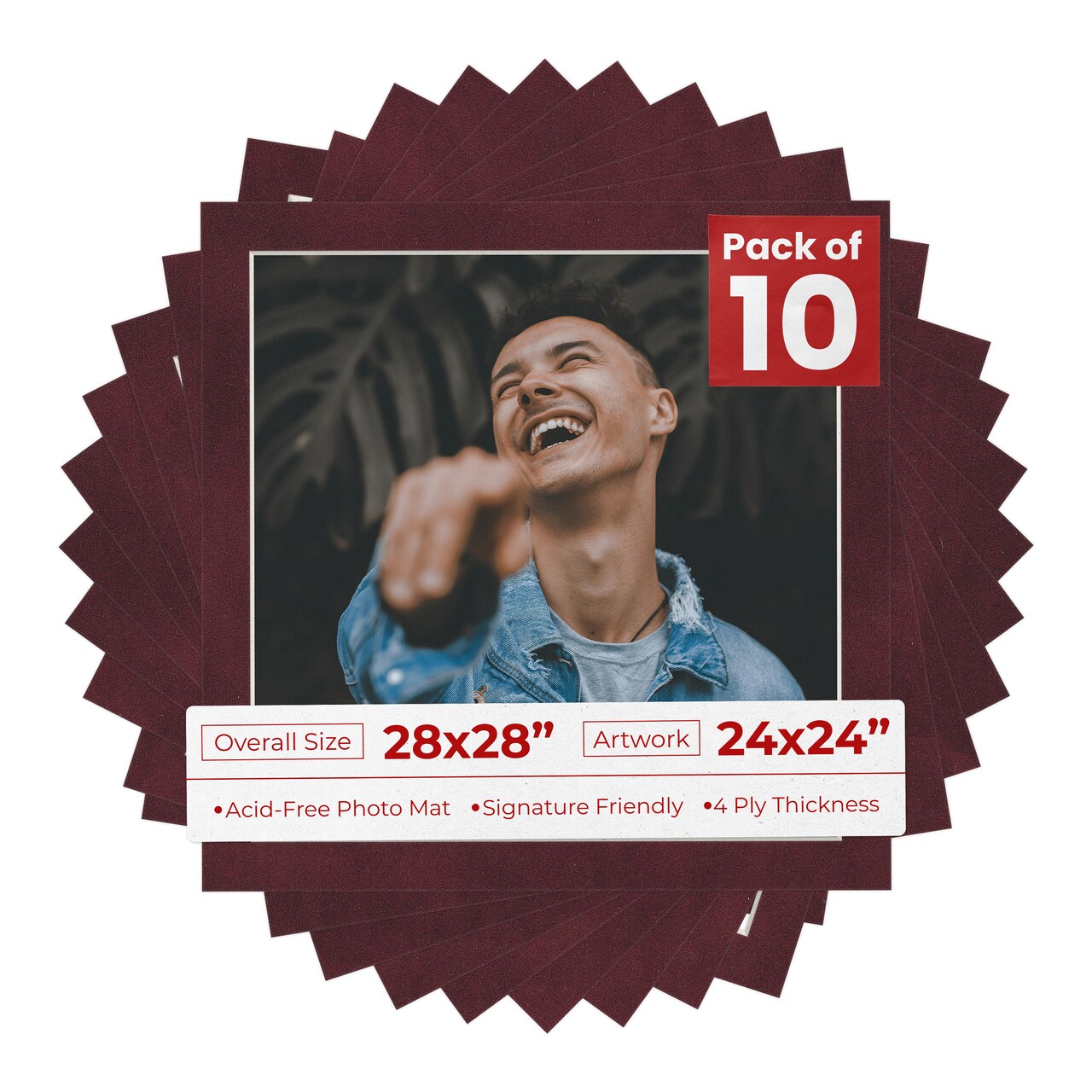 Dark Red Suede Mat Board for 28x28 Frames - Fits 24x24 Photos